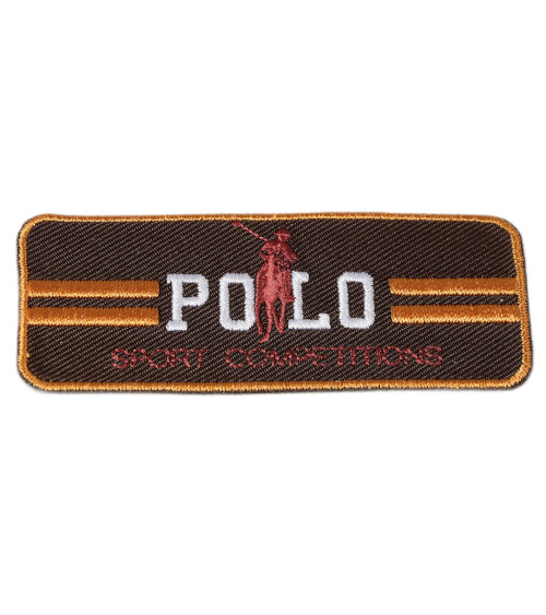 Brown polo sports iron-on badge 3cm x 7cm