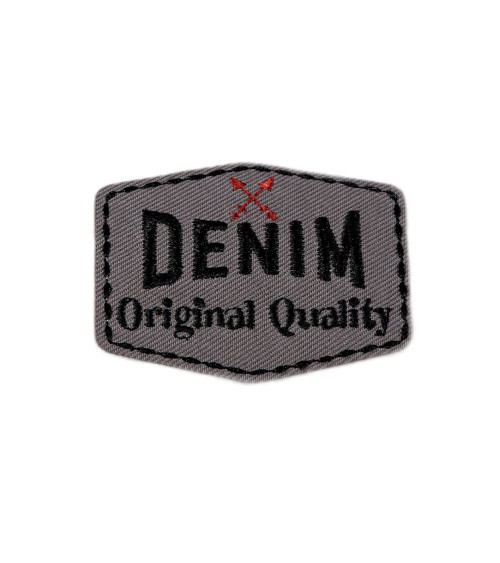 Original brown denim iron-on badge 3.5cm x 4.5cm