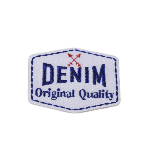 Originaler weißer Denim-Aufnäher zum Aufbügeln, 3,5 cm x 4,5 cm