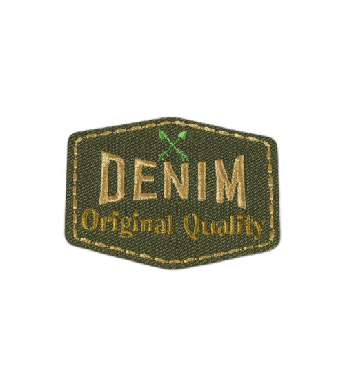 Original khaki green denim iron-on patch 3.5cm x 4.5cm