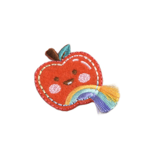 Set of 3 iron-on badges with apple fringes 4.5cm x 4cm