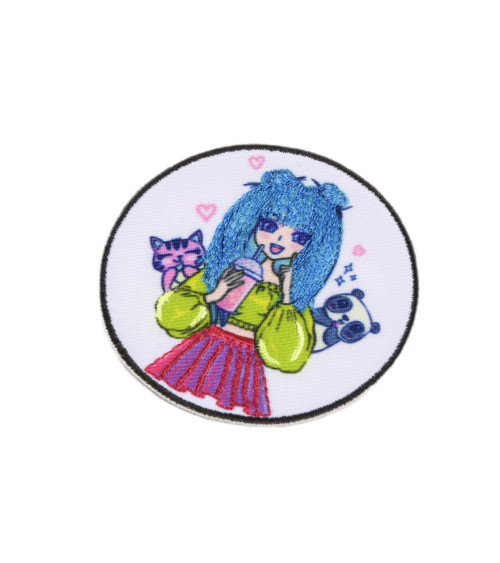 Set mit 3 Manga-Aufbügelflicken mit blauen Haaren, 5,5 cm x 5,5 cm