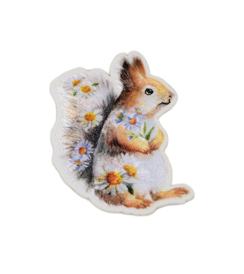 Set of 3 iron-on floral animal squirrel badges 6cm x 4.5cm