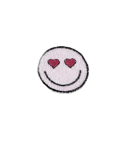 Set di 3 toppe termoadesive a forma di cuore con smiley della pace 3 cm x 4,5 cm