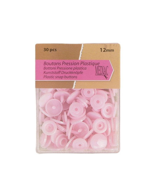 Pack of 30 100% plastic snap buttons Baby Pink 12mm