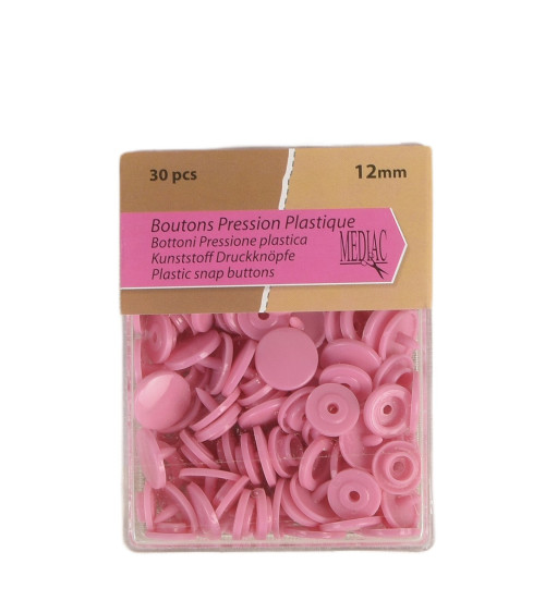 Pack of 30 100% plastic snap buttons Pink 12mm