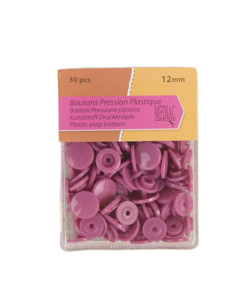 Pack of 30 100% plastic snap buttons Pink purple 12mm