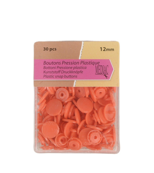 Pack of 30 100% plastic Orange 12mm snap buttons