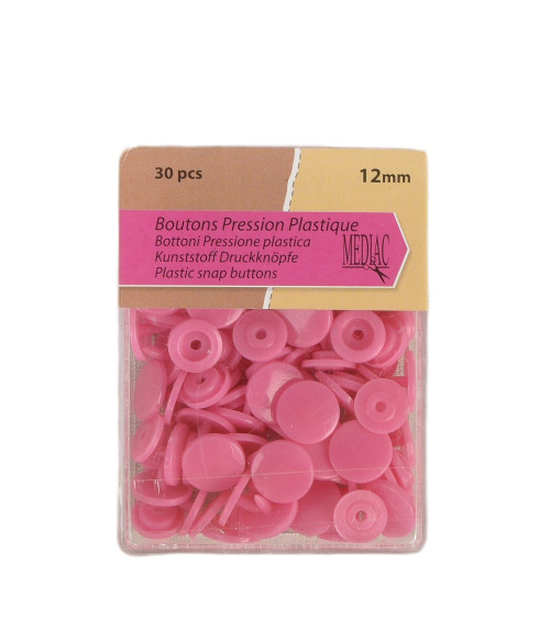 Pack of 30 100% plastic snap buttons Fuchsia 12mm