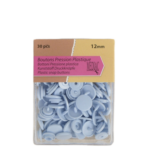 Pack of 30 100% plastic baby blue snap fasteners 12mm