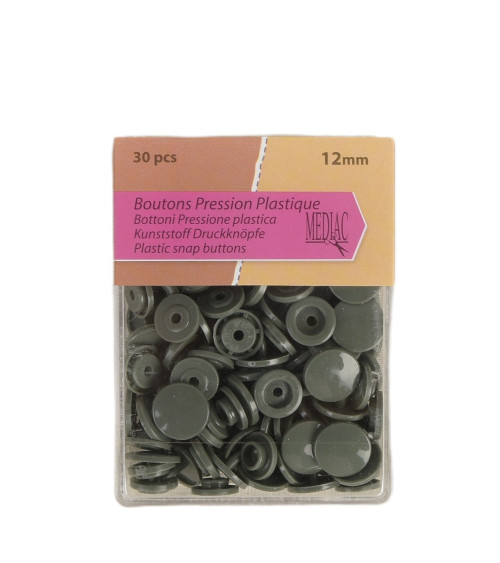 Pack of 30 100% plastic khaki snap buttons 12mm