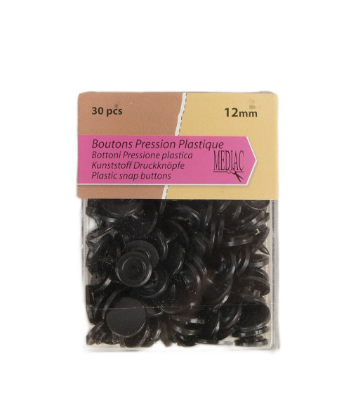 Set di 30 bottoni automatici 100% plastica Nero 12 mm