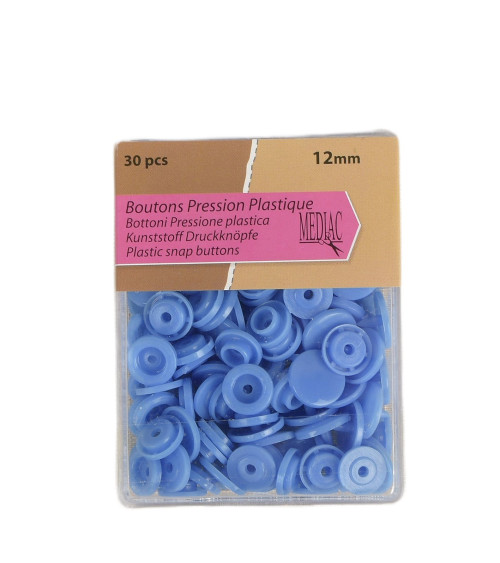 Pack of 30 100% blue plastic snap buttons 12mm