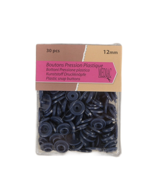 Set di 30 bottoni automatici 100% plastica Blu Navy 12 mm