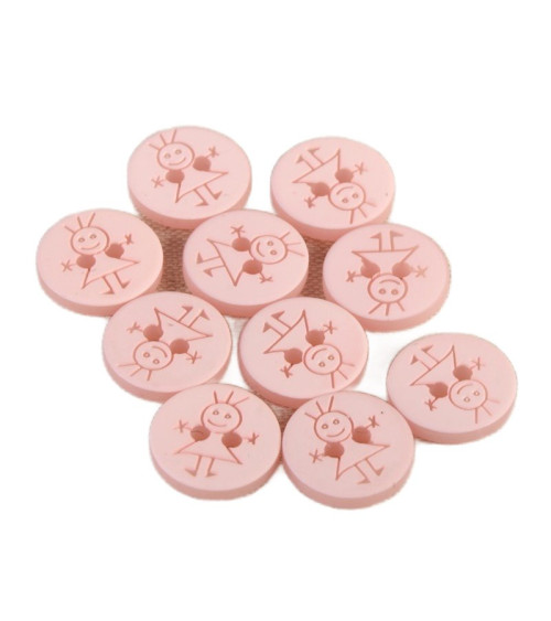 2-hole button for girls 15mm, Baby Pink