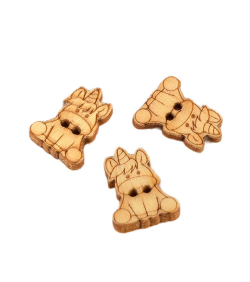 Set di 6 bottoni in legno 2 cm x 1,8 cm unicorno