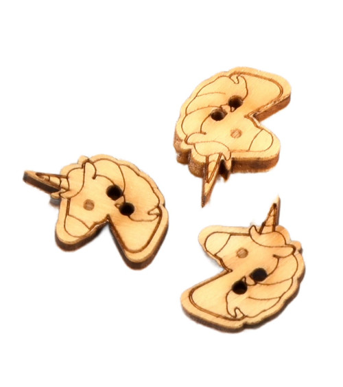 Set of 6 wooden buttons 2cm x 1.8cm unicorn head