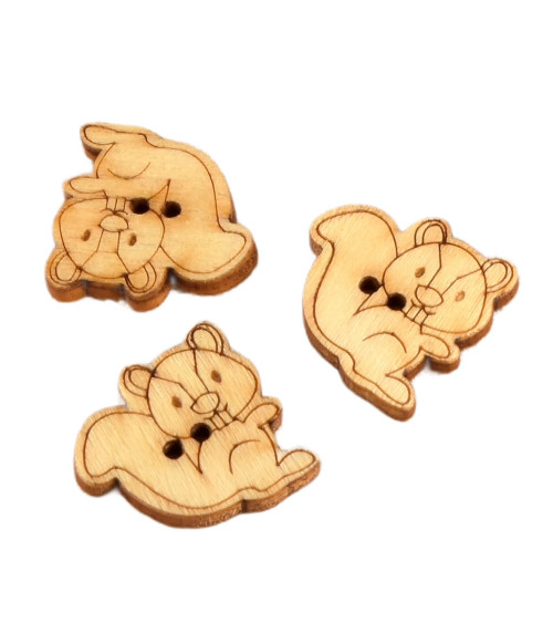 Set of 6 wooden buttons 2cm x 1.8cm squirrel