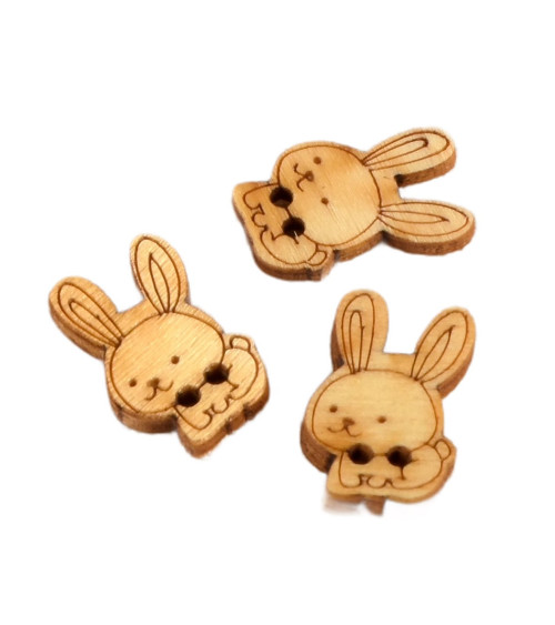 Set of 6 wooden buttons 2cm x 1.8cm rabbit