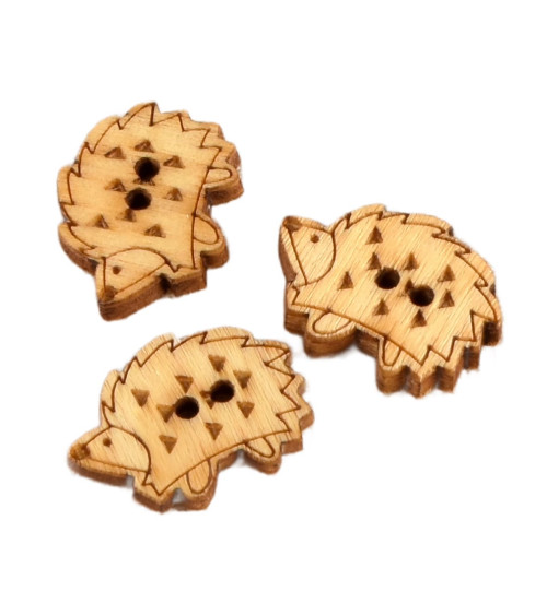 Set of 6 wooden buttons 2cm x 1.8cm hedgehog