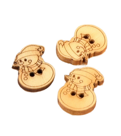 Set di 6 bottoni in legno pupazzo di neve 2 cm x 1,8 cm