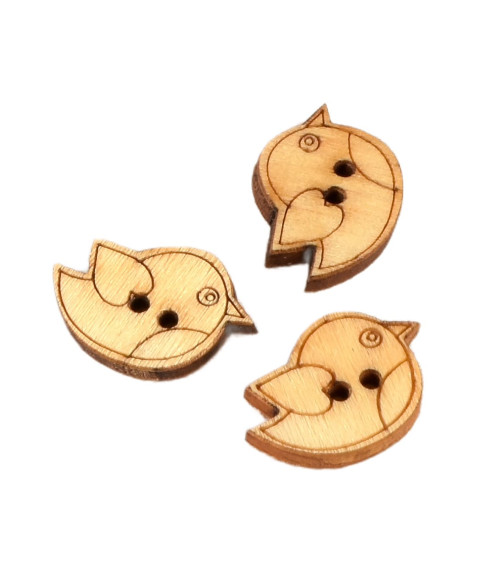 Set of 6 wooden buttons 2cm x 1.8cm bird