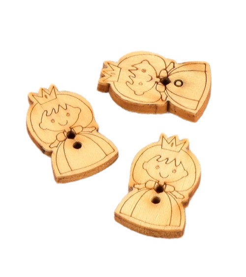 Set di 6 bottoni in legno 2 cm x 1,8 cm principessa