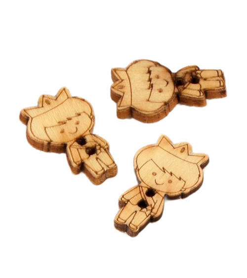 Set di 6 bottoni in legno principe 2 cm x 1,8 cm