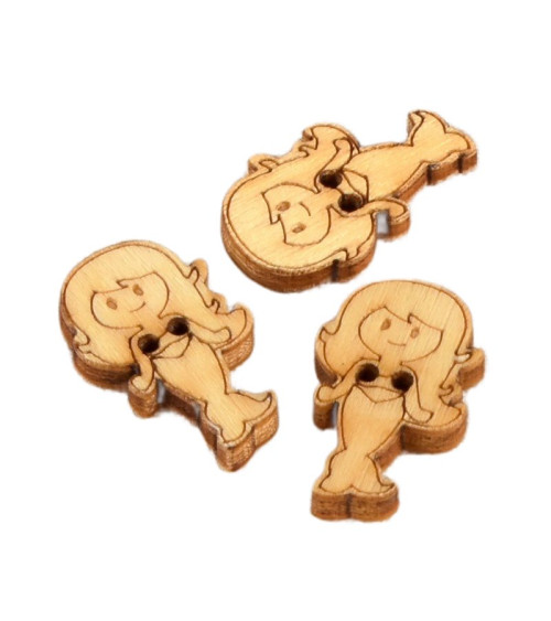 Set of 6 wooden buttons 2cm x 1.8cm mermaid