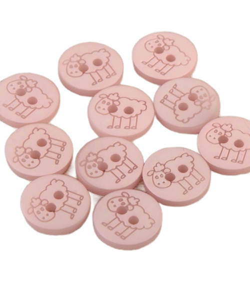 Set of 6 buttons 2 holes sheep 15mm Baby Pink