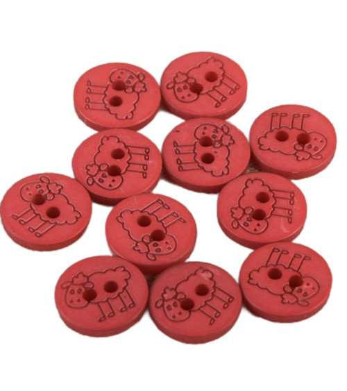 Set of 6 2-hole sheep buttons 15mm Red