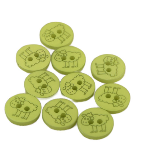 Set of 6 buttons 2 holes sheep 15mm Light green