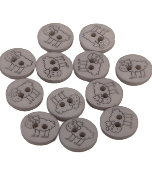 Set of 6 2-hole sheep buttons 15mm Grey