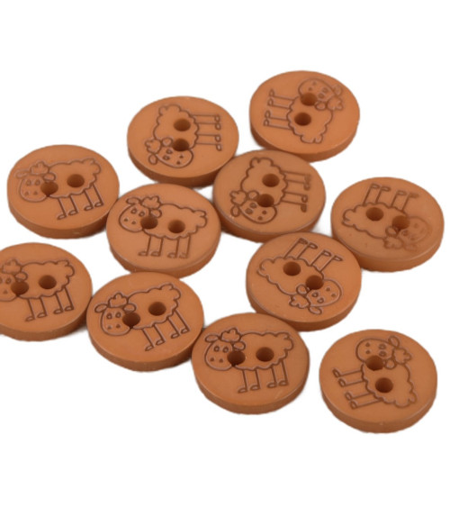 Set of 6 2-hole sheep buttons 15mm rust orange