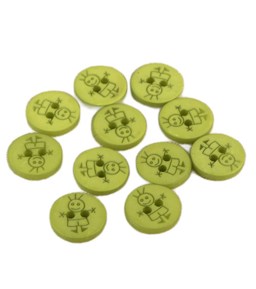 Set of 6 2-hole buttons for boys 15mm Light green