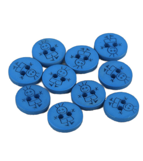 Set of 6 2-hole buttons for boys 15mm Tropical Blue