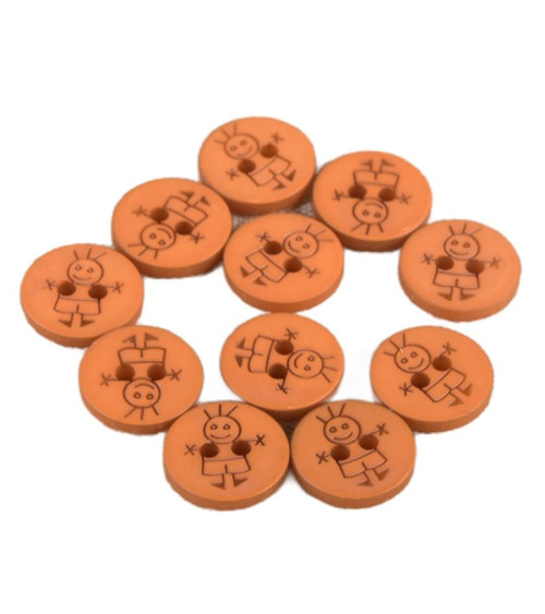 Set of 6 2-hole buttons for boys 15mm rust orange