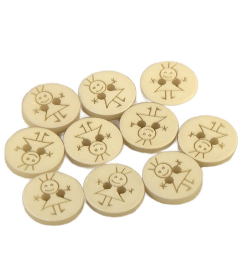 Set di 6 bottoni per bambina a 2 fori da 15 mm Stone Beige