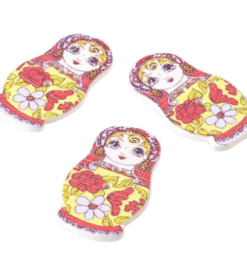 Yellow and red Russian doll wooden button 30mm