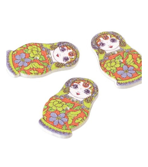 Wooden button Russian doll red and green 30mm