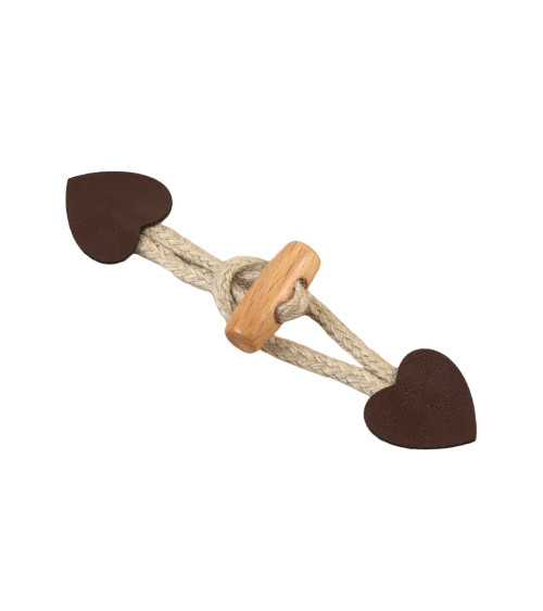 Set of 4 brown faux leather heart-shaped frogs 2.4cm x 10cm