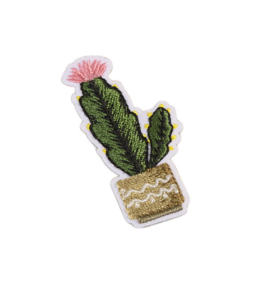 Juego de 3 finos parches termoadhesivos de cactus rosa de 5,5 cm x 2,5 cm