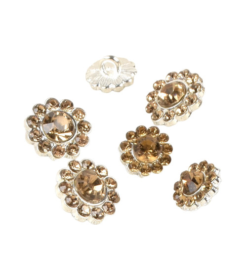 Set of 6 ochre yellow rhinestone buttons