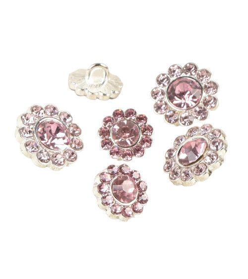 Set di 6 bottoni in strass rosa