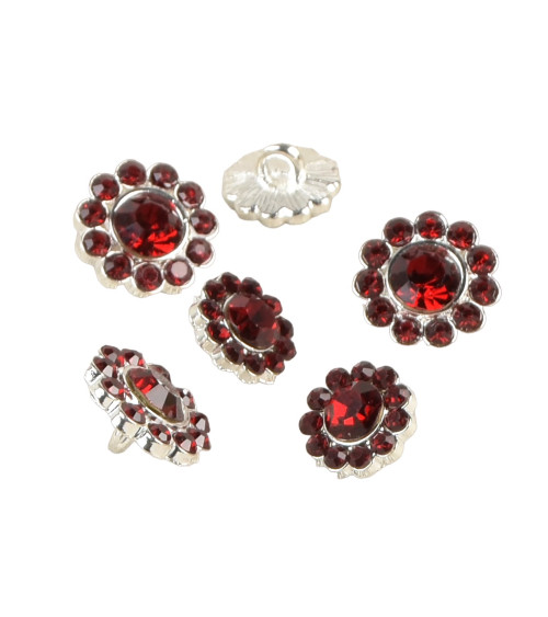 Set di 6 bottoni con strass rosso bordeaux