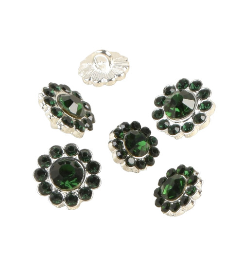 Set of 6 green rhinestone buttons