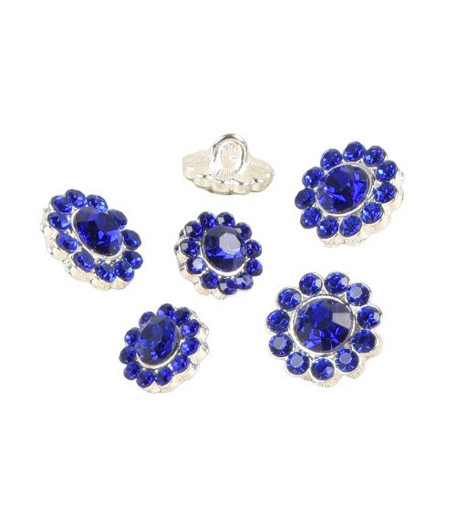 Set di 6 bottoni in strass blu royal