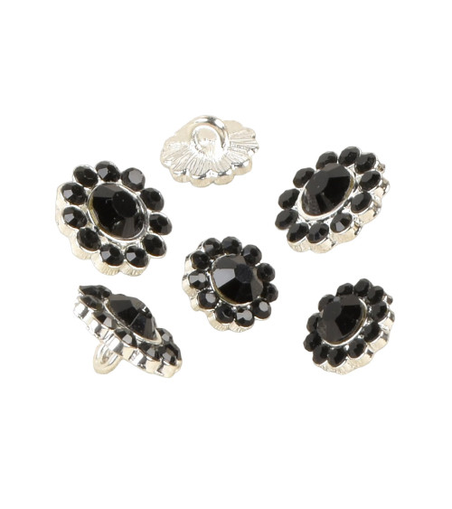 Set of 6 black rhinestone buttons