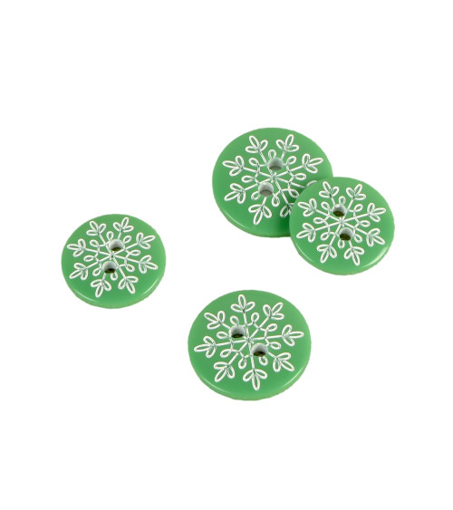 2-hole button, fir green snowflake