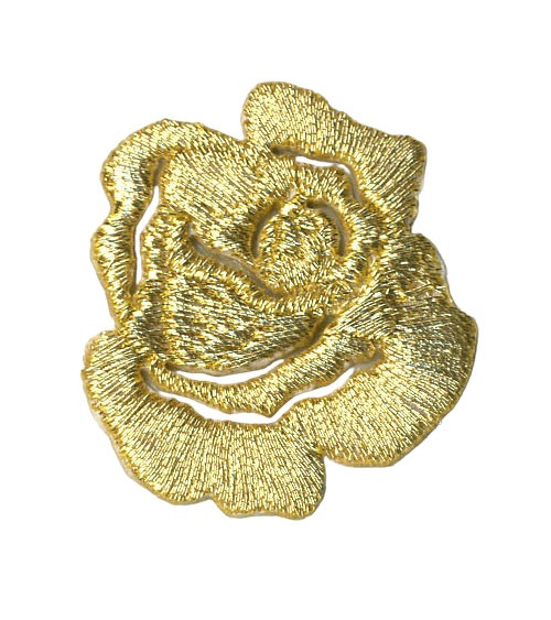 Set of 3 small gold rose iron-on badges - lurex